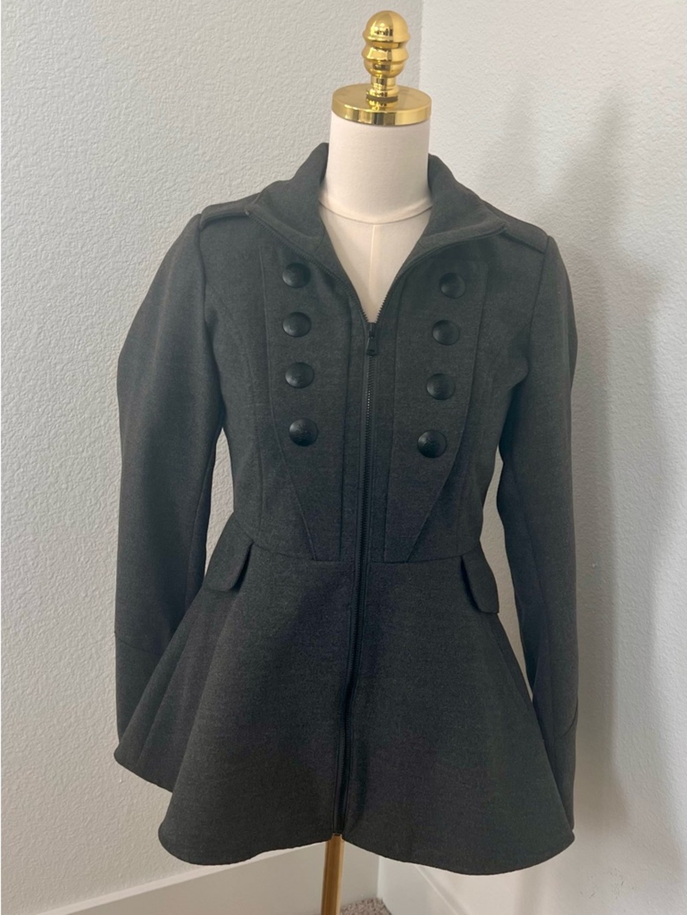 Anthropologie Pink Envelope Charcoal Military Peplum Coat Jacket Size S - Picture 7 of 11